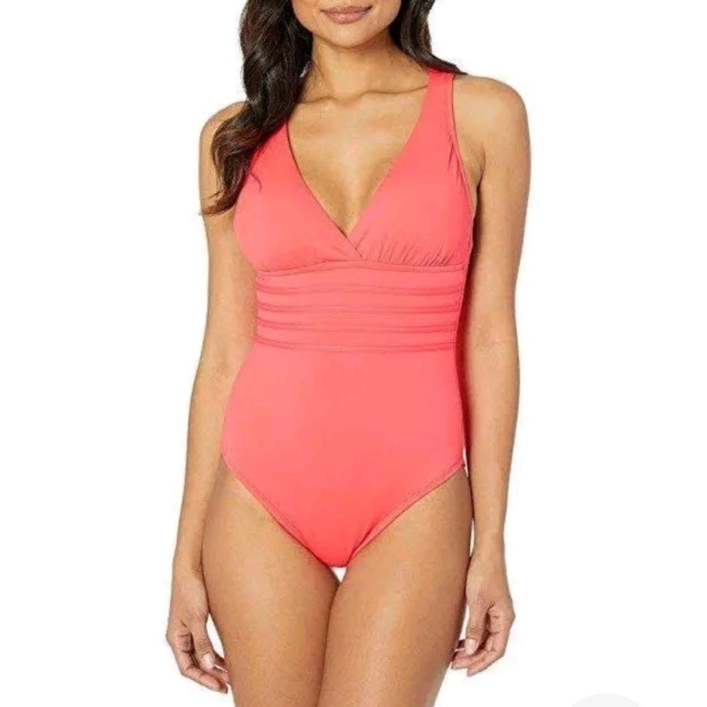 LA BLANCA Sz 6 Coral Reef Island Goddess Cross-back Swimsuit Retail $119